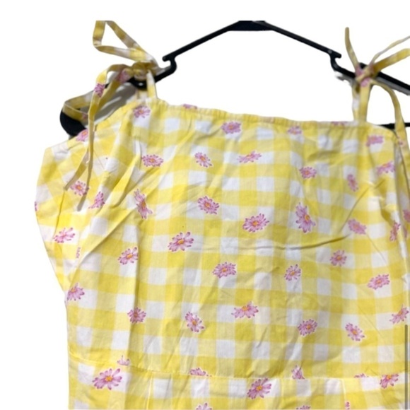 NWT INFLUENCE ASOS TIE BACK MINI DRESS IN YELLOW GINGHAM FLORAL-MULTI Sz 8/ M - Picture 4 of 7